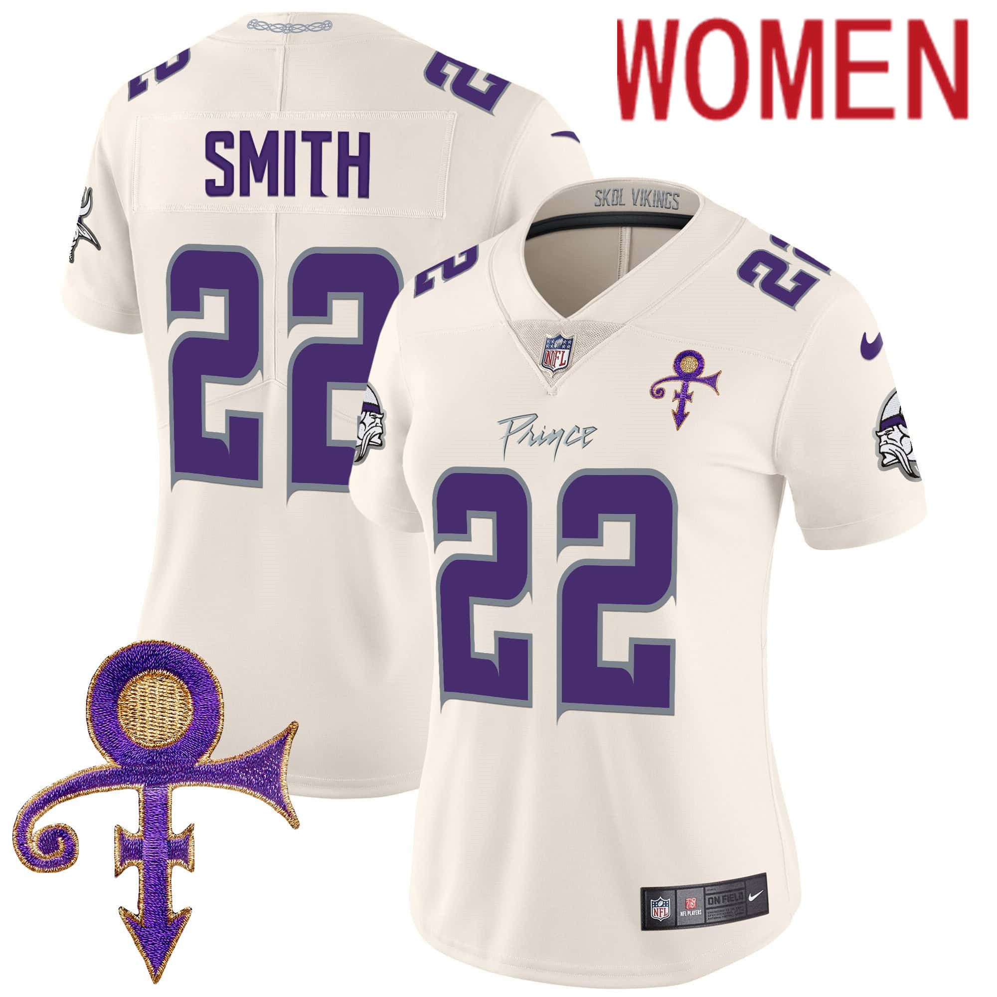 Women Minnesota Vikings #22 Smith Cream 2024 Nike Prince Vapor Limited NFL Jersey->women nfl jersey->Women Jersey